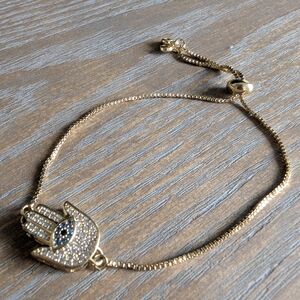 Unwritten Gold and Blue Hamsa Adjustable Bracelet